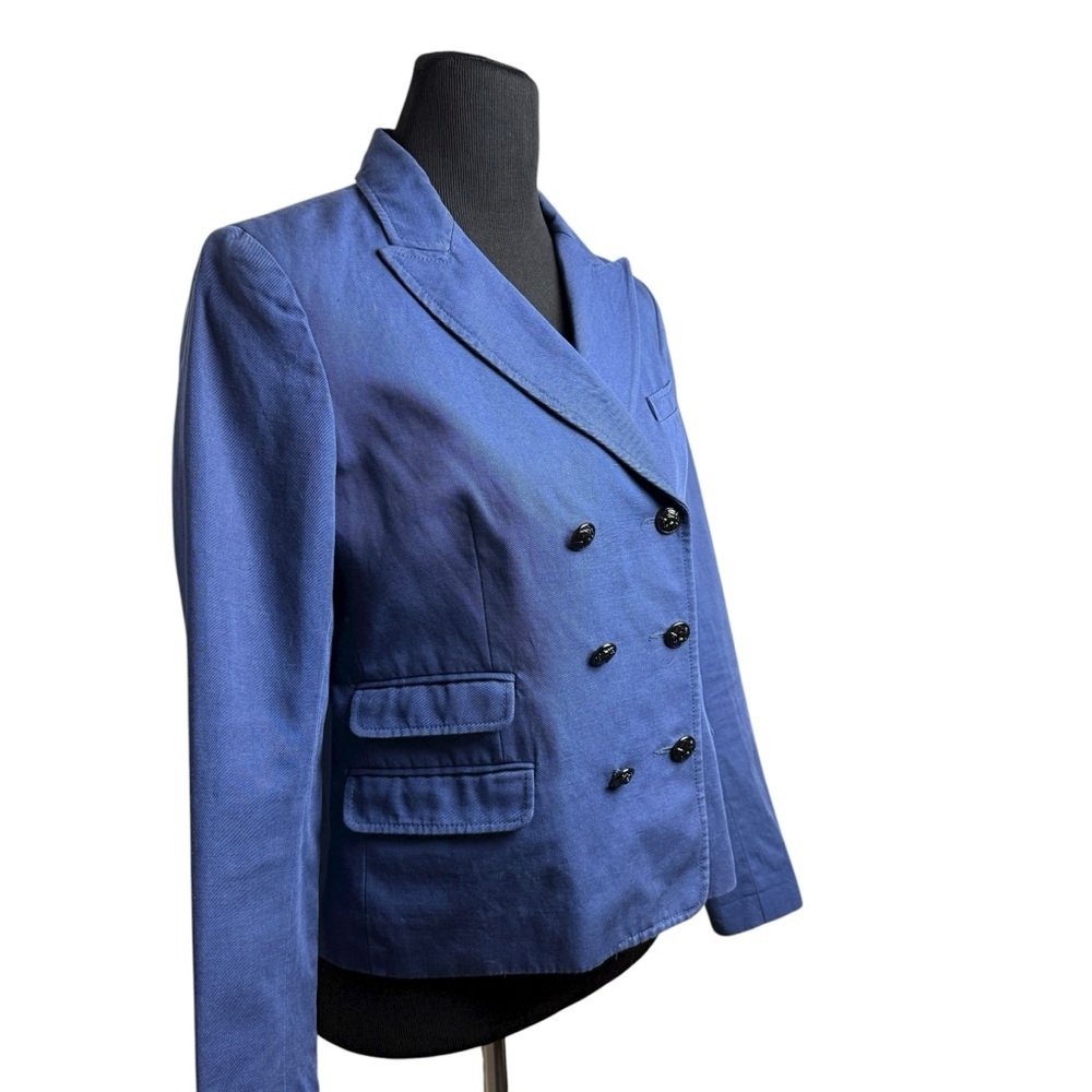 Sandro Blue Double Breasted Blazer Jacket SZ 42 10 Cotton Preppy Classic Fall - Picture 2 of 7